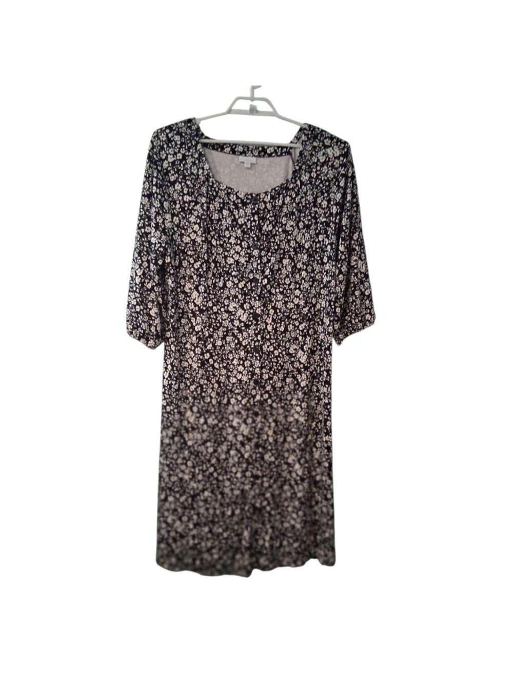 J Jill dress womens 2X black floral rayon blend knit midi button up